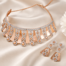 Rose-Gold Floral Cz Silver Choker Set
