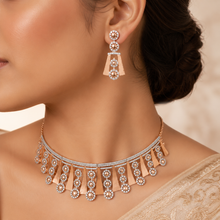 Rose-Gold Floral Cz Silver Choker Set