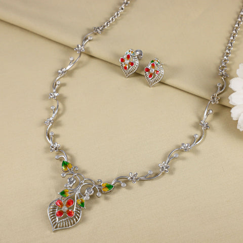 Zoya Colorful Floral Cz silver Necklace Set