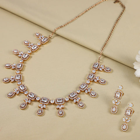 Radiant Rose-Gold Cz Silver Necklace Set