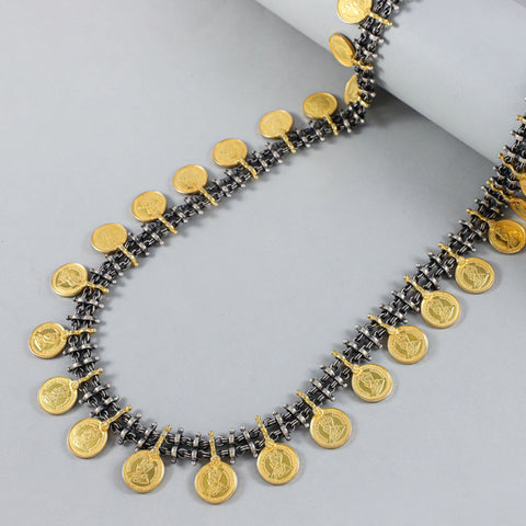 Meera Antique Silver Coin  Necklace