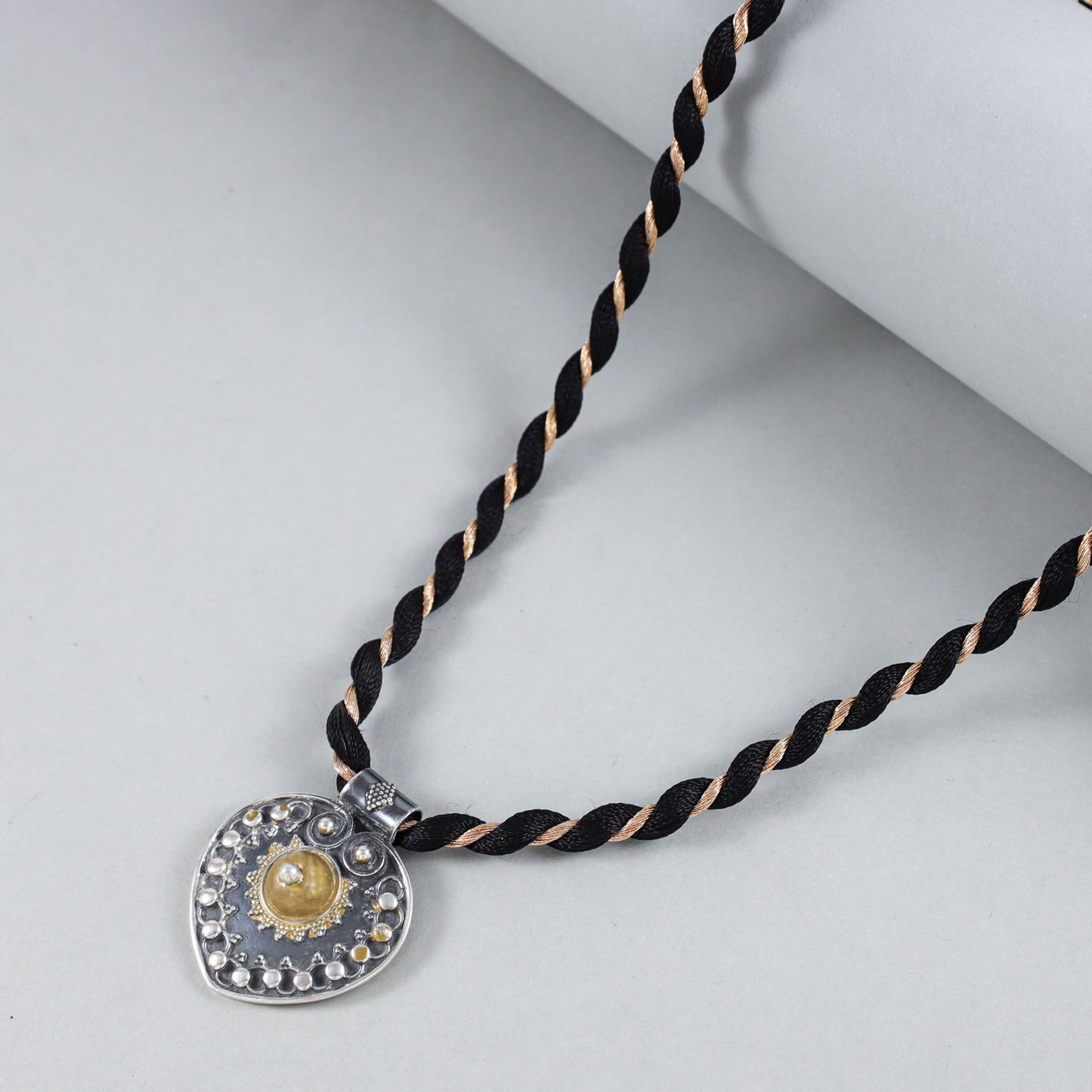 Bhavya Divine Black Thread Silver Necklace