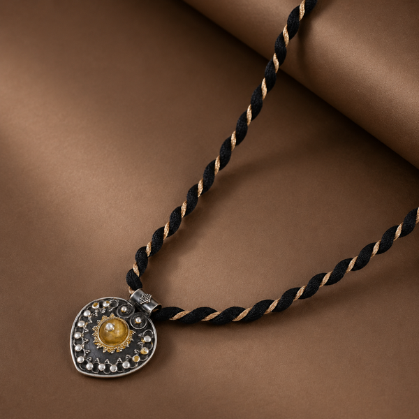 Bhavya Divine Black Thread Silver Necklace