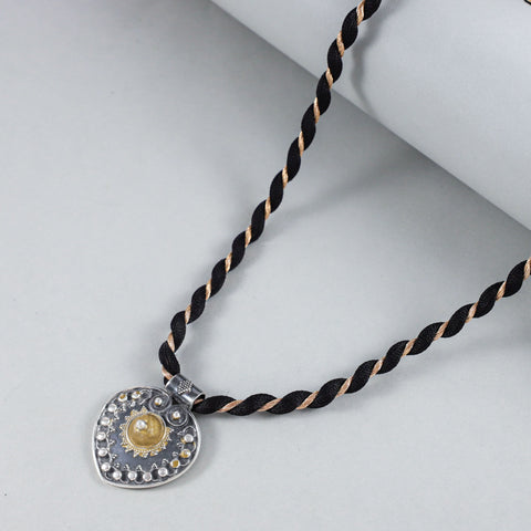 Bhavya Divine Black Thread Silver Necklace