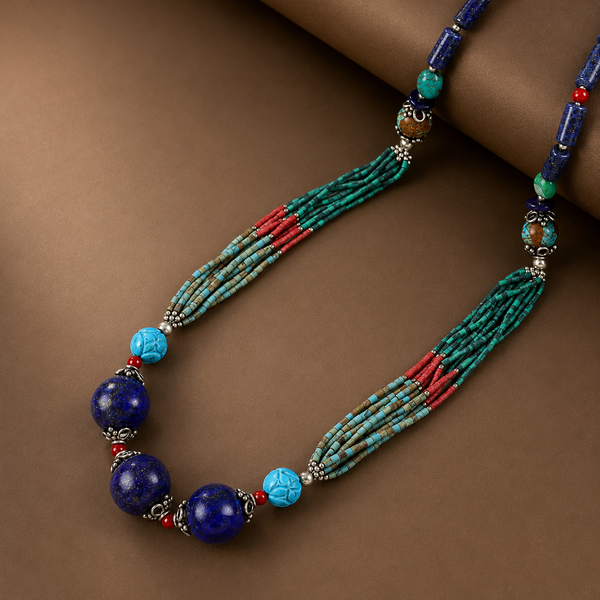 Preeti Multicolor Beaded Silver Necklace