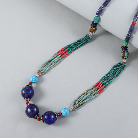 Preeti Multicolor Beaded Silver Necklace