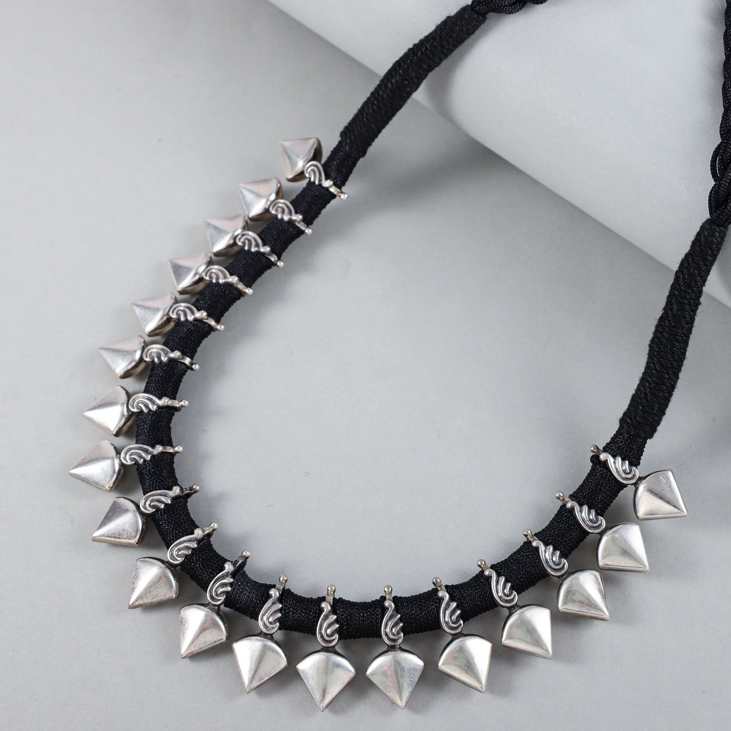 Elegant Statement  Black Thread Silver Necklace
