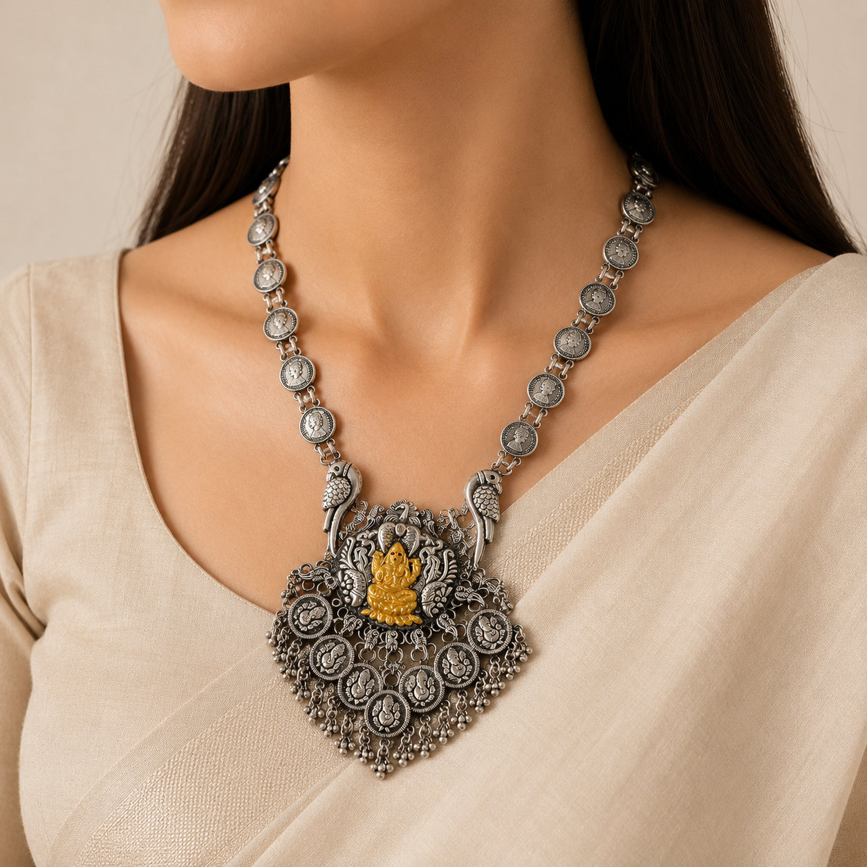 Suhana Lakshmi Silver Coin Necklace