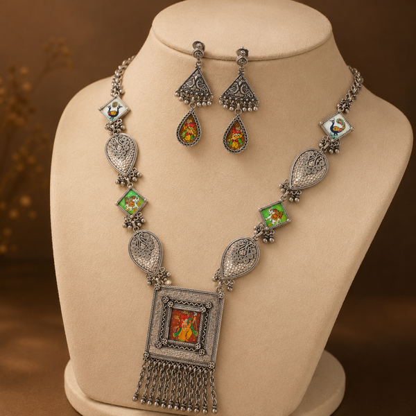Jasleen  Royal Artistic Silver Necklace Set