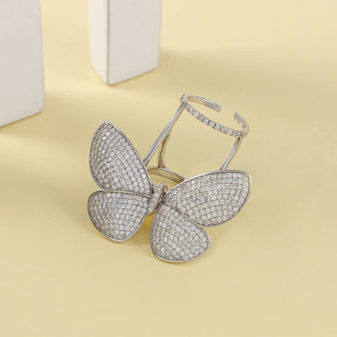 Savika Elegant Cz Butterfly Silver  Ring