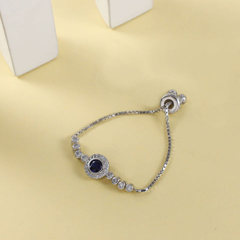 Blue Gem With Adjustable Cz Silver Ring