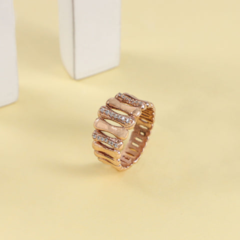 Bold Rose Gold Cz Silver Band  Ring