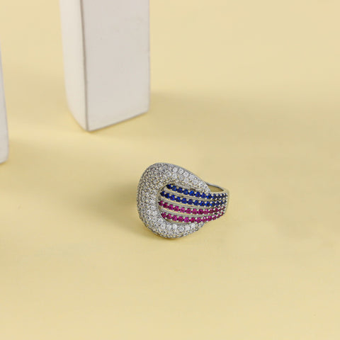 Colorful Wave  Design Cz Silver Ring