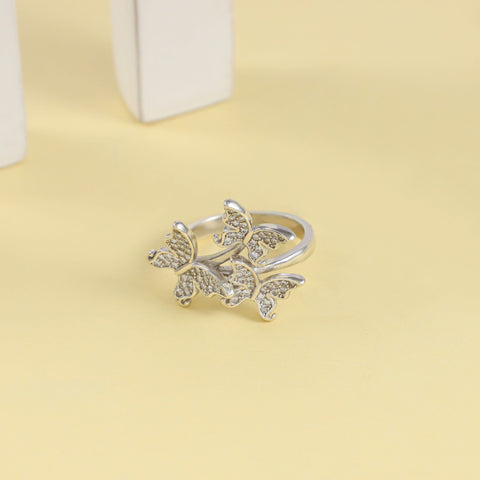 Adhila  Triple Butterfly Design Cz Silver Ring