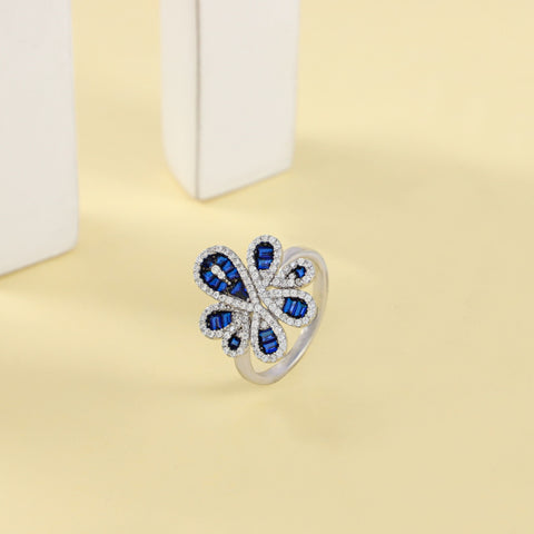 Teena Blue Floral Cz Silver Ring