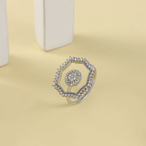 Inaaya  Hexagon Floral Cz Silver Ring