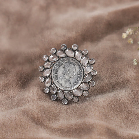 Devanshi Coin Statement Silver Ring