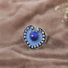 Blue Enamel Heart Design Silver Ring