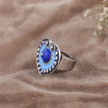 Blue Enamel Heart Design Silver Ring