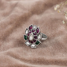 Tara Floral  Colorfu  Stones Silver Ring