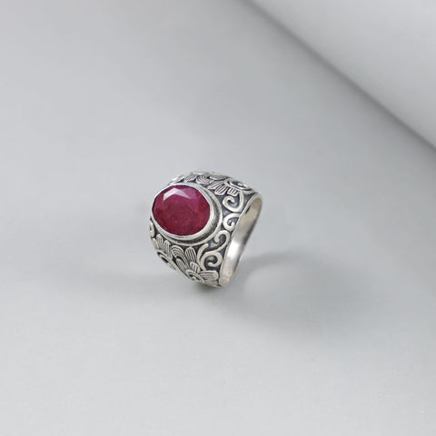 Ved Bold Red Gemstone Silver Ring For Him