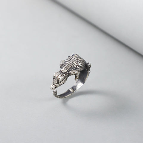 Jai Intricate Silver Crocodile Ring For Him