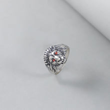 Red Gemstone Eye Loin Silver Ring For Him