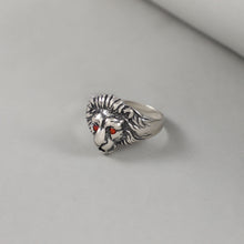 Red Gemstone Eye Loin Silver Ring For Him