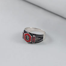 Aman Fire Armor Red Accents Silver Ring For Him