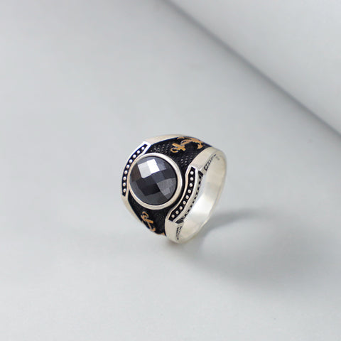 Elegant Silver Ring With Black stone For Him