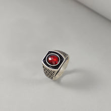 Bold With Fiery Red Gemstone  Silver Ring For Him