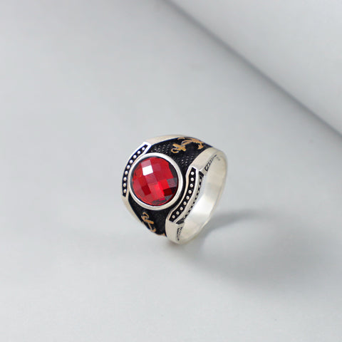 Elegant Silver Ring With Red Stone For Him