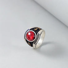Elegant Silver Ring With Red Stone For Him