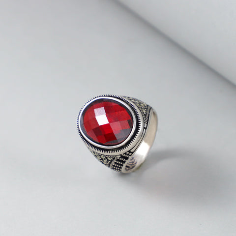Craftsmanship Red Gemstone Silver Ring For Him