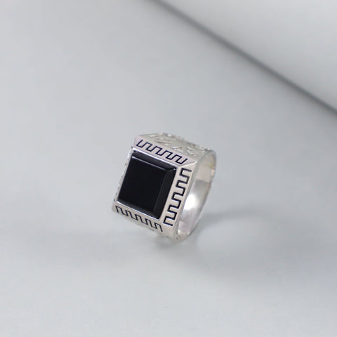 Raj Bold Silver Ring With Black Stone For Him