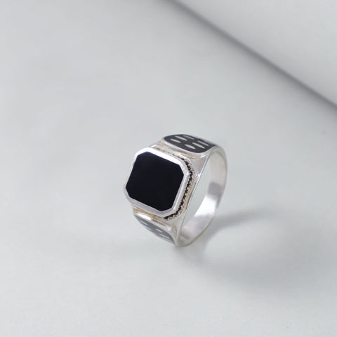 Bold With Black Onyx Designed Silver Ring