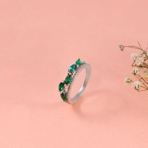 Hazel Graceful Green Stone Silver Cz Ring