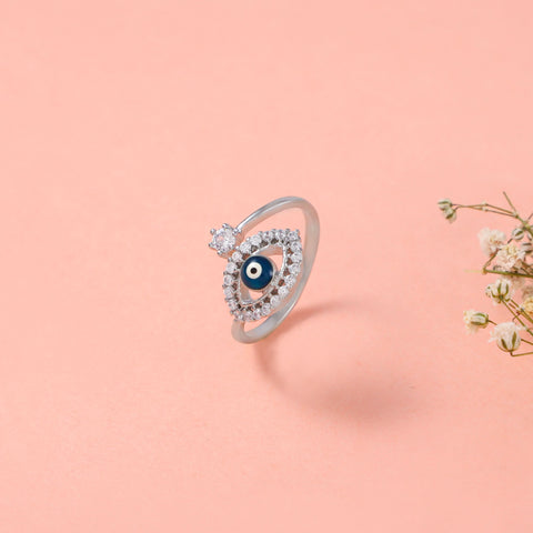 Evil Eye Design Cz Silver Ring