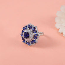 Reena Luxurious Design Blue Stone Cz Silver Ring
