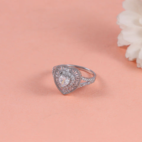Heart Shaped stones Cz Silver Ring