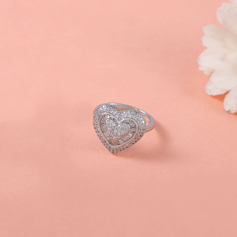 Tara Heart Shaped  Cz Silver Ring
