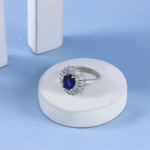 Mia Blue Center Stone Cz Silver Ring
