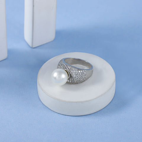 Ella Lustrous Pearl Cz Silver Ring