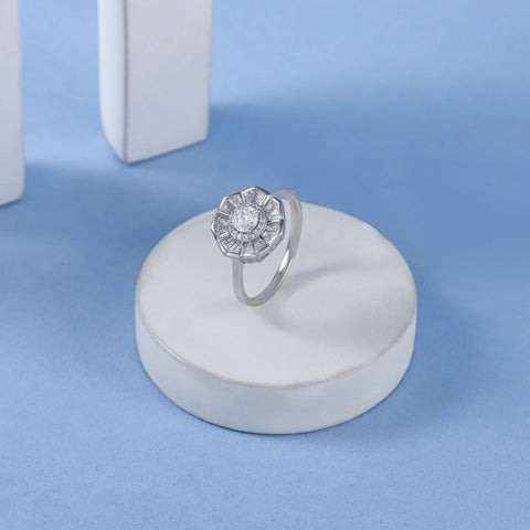 Priya  Flower Shaped Cz Silver Ring