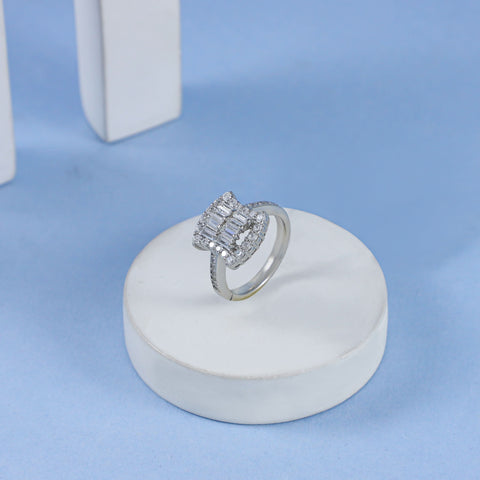 Kavya  Radiant  Emerald-Cut  Stones  Cz Silver Ring