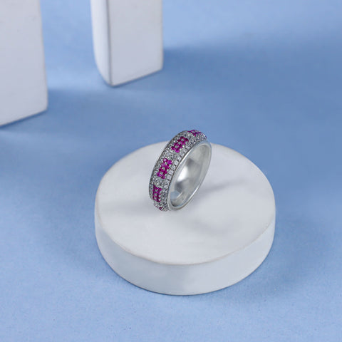 Nisha Pink And Clear Cz  Stone  Silver Ring