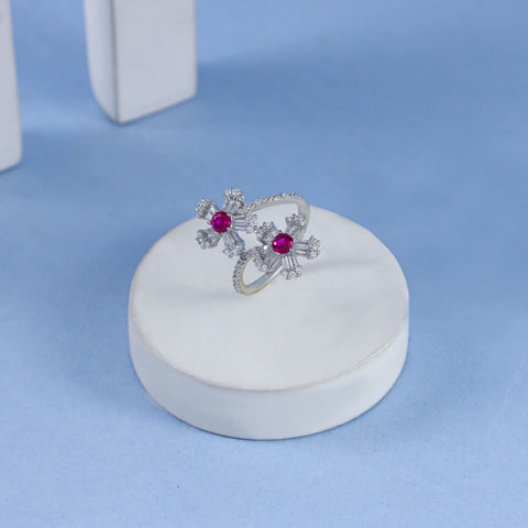 Anika Floral Pink Stones Cz Silver Ring