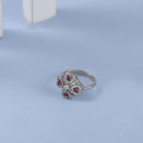 Tara Floral luxe Pink Stone Silver Cz Ring