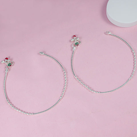 Nikita Delicate Bead Chain Design Silver Anklets