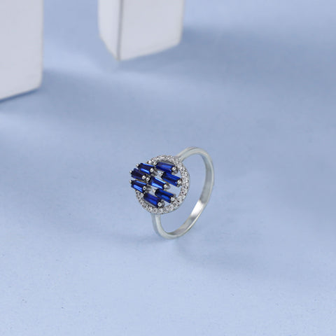 Jaya Blue Gem Timeless Grace Silver Cz Ring